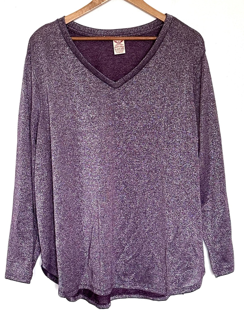 Faded Glory Plus Shirt Women’s 3X Purple Silver Sheer V Neck Long Sleeve Top